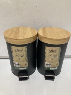 QTY OF 5FIVE METAL PEDAL BINS WITH BAMBOO LID