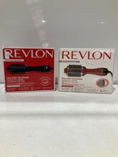 2 X REVLON NEW SMALLER BRUSH ONE-STEP HAIR DRYER AND VOLUMIZER MID TO SHORT HAIR BLACK/PINK AND REVLON SPECIAL EDITION ONE-STEP HAIR DRYER AND VOLUMIZER TITANIUM RED TOTAL RRP £70