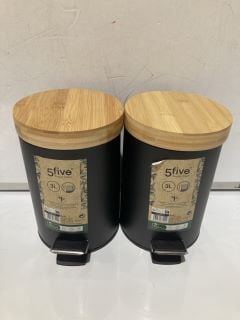 QTY OF 5FIVE METAL PEDAL BINS WITH BAMBOO LID