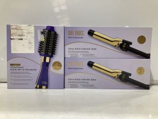 3 X HOT TOOLS PRO SIGNATURE 32MM GOLD CURLING IRON AND HOT TOOLS PRO SIGNATURE ONE-STEP DETACHABLE BLOW DRY & VOLUMIZER PURPLE TOTAL RRP £134