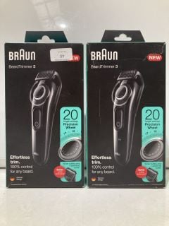 2 X BRAUN BEARD TRIMMER 3 BLACK TOTAL RRP £74