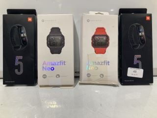 4 X AMAZFIT A2001 NEO WATCH RED OR BLACK AND MI SMART BAND 5 WATCH BLACK TOTAL RRP £124