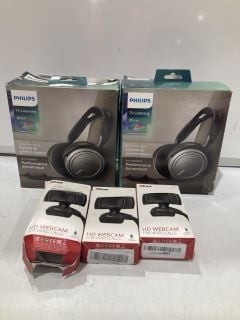 5 X PHILIPS SHP2500 HEADPHONES SILVER/BLACK AND TRUST TRINO HD VIDEO WEBCAM WITH MICROPHONE BLACK TOTAL RRP £70