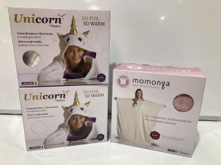 3 X KANGURU UNICORN HOODED CAPE WHITE 100X130CM AND KANGURU MOMONGA WEARING BLANKET PINK 120X120CM TOTAL RRP £63