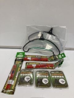 QTY OF ASSORTED ITEMS TO INCLUDE DINSMORES SYNDICATE CARP RIG