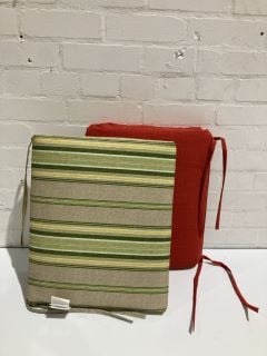 QTY OF ITEMS INCLUDING RED OUTDOOR CHAIR SQUARE CUSHION