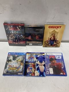 QTY OF ASSORTED CD TO INCLUDE PS5 2K23, CHUCKY SEASON TWO 18+ ID MAY BE REQUIRED