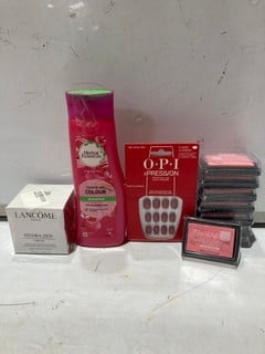 QTY OF ASSORTED ITEMS TO INCLUDE HERBAL ESSENCE SHAMPOO, OPI RED FALSE NAILS