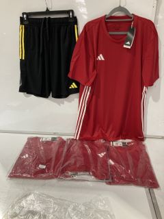 QTY OF ASSORTED CLOTHING ITEMS TO INCLUDE ADIDAS RED JERSEY UK XL