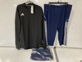 QTY OF ASSORTED CLOTHING ITEMS TO INCLUDE ADIDAS BLUE SLIM FIT TAPERED LEG 3/4 SHORTS UK 2XL