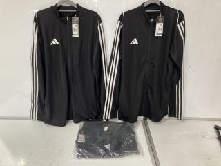 QTY OF ASSORTED CLOTHING ITEMS TO INCLUDE ADIDAS BLACK JACKET UK L