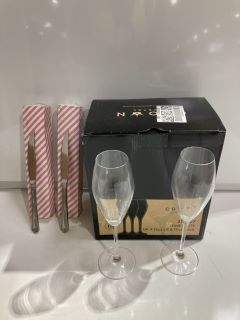 BOX OF ASSORTED ITEMS TO INC CRON CRYSTAL WINE GLASS