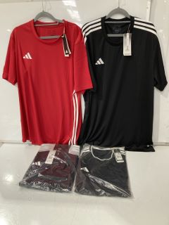 QTY OF ASSORTED ADIDAS CLOTHING ITEMS TO INCLUDE RED SPORTS JERSEY SIZE UK XL