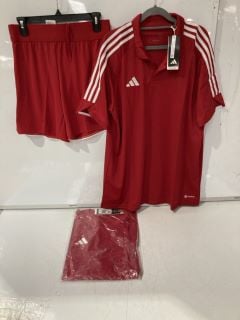 QTY OF ASSORTED ADIDAS CLOTHING ITEMS TO INCLUDE RED SPORTS JERSEY SIZE UK XL