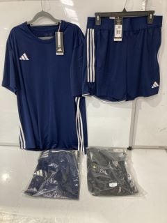 QTY OF ASSORTED ADIDAS CLOTHING ITEMS TO INCLUDE BLACK / YELLOW SPORTS JERSEY SIZE UK L