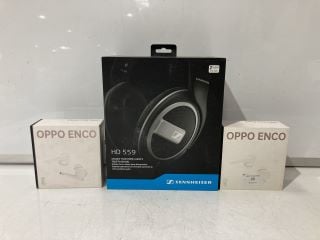 QTY OF HEADPHONES TO INCLUDE SENNHEISER HD 559, OPPO ENCO FREE2 WIRELESS NOISE CANCELLING EARBUDS