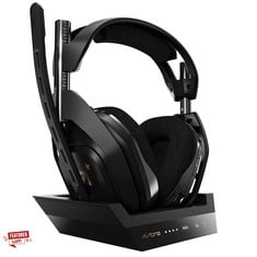 ASTRO GAMING A50 WIRELESS GAMING HEADSET + CHARGING BASE STATION, GAME/VOICE BALANCE CONTROL, 2.4 GHZ WIRELESS, 15 M RANGE, FOR XBOX SERIES X|S, XBOX ONE, PC, MAC - BLACK/GOLD. RRP £136: LOCATION - B