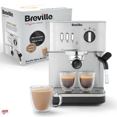 BREVILLE BIJOU ESPRESSO MACHINE | AUTOMATIC AND MANUAL ESPRESSO, CAPPUCCINO & LATTE MAKER | 15 BAR PUMP | STEAM WAND | SILVER [VCF149]. RRP £112: LOCATION - BACK WALL