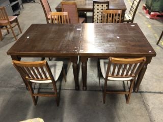 2 X SQUARE DARK VARNISH WOODEN TABLES TO INCLUDE 4 X BEIGE PADDED FOLDABLE WOODEN CHAIRS