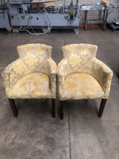 2 X GOLDEN FLORAL PATTERN FABRIC BUCKET CHAIRS