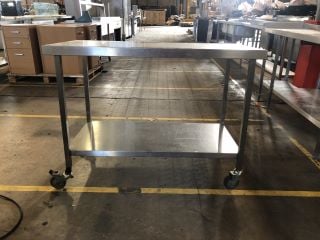 COMMERCIAL STAINLESS STEEL WHEELED WORK TABLE W/ BOTTOM SHELF H87CM X W120CM X D60CM