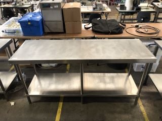 STAINLESS STEEL COMMERCIAL WORK SURFACE TABLETOP WITH LOWER SHELF W60 X H88 X L180CM