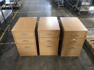 3 X WOODEN 3 DRAW LOCKABLE CABINET UNITS D60 X W40 X H71CM