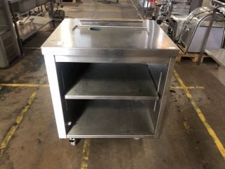 STAINLESS STEEL COUNTERTOP WITH BOTTOM SHELF AND PLUG SOCKET ON WHEELS  W80 X D70 X H90CM