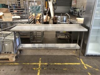 STAINLESS STEEL CATERING WORK TABLE W/ UPSTAND AND BOTTOM SHELF L210 X D50 X H95CM