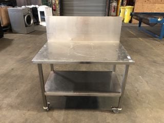 STAINLESS STEEL COUNTERTOP WITH BACK SPLASH AND LOWER SHELF ON WHEELS L122 X H131 X D75CM