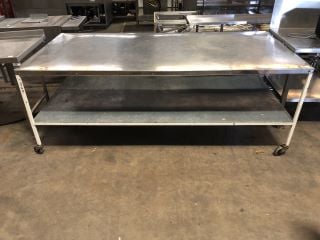 STAINLESS STEEL WORKTOP WITH WHEELS AND LOWER SHELF L235 X D115CM X H87CM