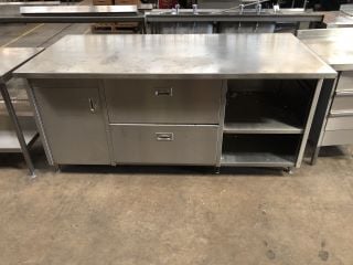 STAINLESS STEEL WORK SURFACE WITH 2 DRAWS AND CUPBOARD L190 X D90 X H92CM