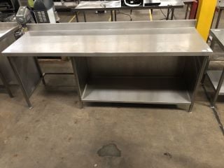 STAINLESS STEEL WORK SURFACE WITH LOWER BOTTOM SHELF AND RECESS L230 X D70 X H90CM