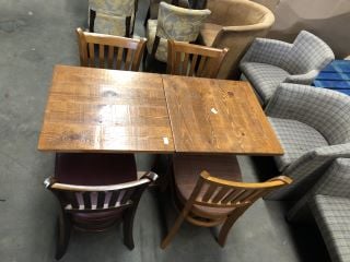 2 X SQUARE POLISHED WOODEN PUB TABLES TO INCLUDE 4 X ASSORTTED PATTERN PADDED CHAIRS