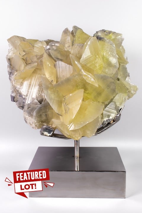 Giant Yellow Calcite Cluster With Stand, H42cm W55cm D18cm - Weight 59KG, Total Weight With Stand 71KG (Approximately)  (VAT ONLY PAYABLE ON BUYERS PREMIUM)