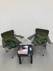 4 X CAMPING ARTICLE VARIOUS MODELS INCLUDING GREEN FOLDING CHAIR (TABLE IS BROKEN).