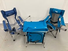 3 X CAMPING ARTICLE VARIOUS MODELS INCLUDING BLUE FOLDING CHAIR (TABLE IS BROKEN).