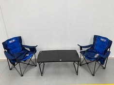 CAMPING SET OF VARIOUS MODELS INCLUDING 2 OVERMONT CHAIRS AND FOLDING TABLE.