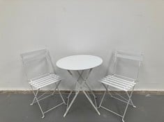 SET OF WHITE FOLDING TABLE AND TWO CHAIRS FOR TERRACE OR GARDEN (BRAND AND MODEL NOT SPECIFIED).