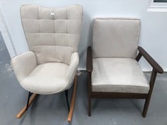 2 X BEIGE ROCKING CHAIRS (1 OF THEM IS MISSING THE SCREWS).