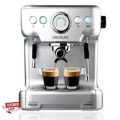 CECOTEC ESPRESSO MACHINE POWER ESPRESSO 20 BARISTA PRO. 2900 W, 20 BAR, THERMOBLOCK FOR COFFEE AND FROTHING MILK, PRESSUREPRO GAUGE, AUTO MODE, FILTER FOR 1 AND 2 COFFEES, CAPACITY 2,7 L, RRP: 349.00