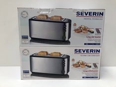 2 X SEVERIN AUTOMATIC TOASTER, TOASTER WITH TWO SLOTS AND BAGUETTE HOLDER, 1400 W, BRUSHED STAINLESS STEEL AND BLACK, AT 2509 - LOCATION 33A.