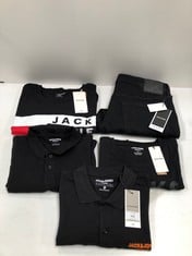 5 X JACK AND JONES CLOTHING VARIOUS SIZES AND STYLES INCLUDING BLACK AND ORANGE POLO SHIRT SIZE M - LOCATION 45B.