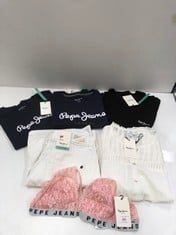 6 X PEPE JEANS BRAND CLOTHES VARIOUS MODELS AND SIZES INCLUDING WHITE SKIRT SIZE XL - LOCATION 30B .