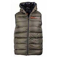 JUST EMPORIO ADULT MEN'S SLEEVELESS DOWN JACKET, KHAKI, L - LOCATION 9C.