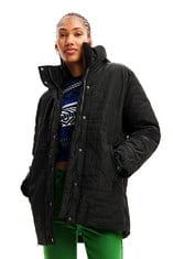 DESIGUAL PADDED_TULIP WOMEN'S LONG COAT IN QUILTED WOOL, BLACK, M - LOCATION 13C.