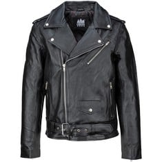 URBAN 5884 MEN'S LEATHER JACKET PERFECT, SOFT AND DURABLE GENUINE LEATHER JACKET, BIKER STYLE, BLACK, XL.