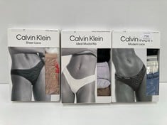 3 X CALVIN KLEIN THONG PACKS VARIOUS MODELS INCLUDING PACK 3 THONGS SIZE M - LOCATION 34C.