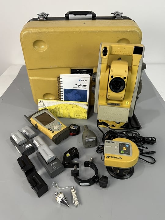 Topcon Gpt 9005A Robotic Total Station One Man Kit Survey Fc200 Rover Rc-3R A7,  With Case  And Accessories. Includes A Survey Fc200 And Prism A7 Rover Rc-3R, Mp:75 Mini Inverter, Battery Chargers An