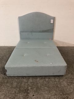 EH CELESTE BLUE COLOURED FABRIC 150CM 2 PART CONTINENTAL BED TO INCLUDE CELESTE BLUE 150CM HIGH STATEMENT HEADBOARD L200 X W150CM